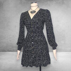 Mister Zimi Black White Polka Dot Marley Dress Button Front Long Sleeves 6 S